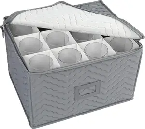 Factory Made Deluxe Quilted Stemware Storage Container Storage Case with Dividers Storage for 12 Wine Glasses