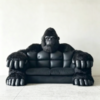 Fauteuil Gorille en Fibre de Verre, Similicuir Écologique, Modélisation Réaliste, Idéal pour Appartement Moderne, Salle de Sport, École, Centre Commercial, Décoration de Salon