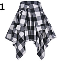 Jupes mi-longues élastiques à taille élastique, anti-plis, à carreaux, asymétriques, avec nœud à lacets, pour le sport et la danse urbaine, couvrant les fesses pour femmes