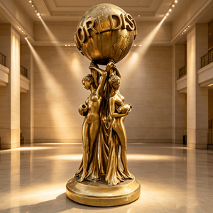 Scultura in Bronzo Dorato di Tre Signore che Sostengono il Globo, Statua della Dea Terra, Scultura in Metallo della Terra, Statua a Grandezza Naturale 'Il Mondo è Tuo' - Product Image 5