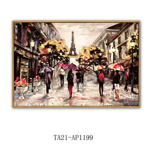 Custom Parijs Straat Landschap Abstract Schilderij Canvas Prints Muur Kunst Eiffel Toren Foto Muur Kunst