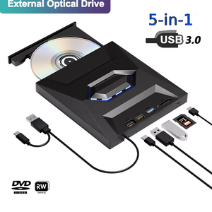 Lecteur DVD externe 5-en-1 avec hub USB, lecteur de cartes SD/TF, graveur de <span class=keywords><strong>CD</strong></span> portable USB 3.0 Type-C pour MacBook, ordinateur portable, Windows 11 - Product Image 1