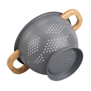 Washing Vegetables, Fruit and Rice and for Draining Cooked Pasta Wooden Bamboo Handles Metal Colander - Product Image 5