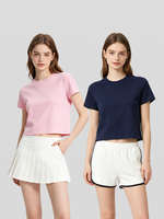 T-shirt court pour femme personnalisé avec logo, 230 GSM, coton et élasthanne, respirant, coupe ajustée, col rond, décontracté, uni, longueur courte