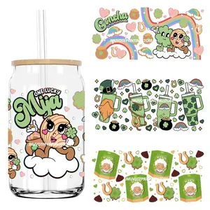 St Patrick's Day UV DTF Sticker For 16OZ Libbey Glass Cup Can Mexican Culture Wrap Transfer Sticker Custom Labels DIY Logo