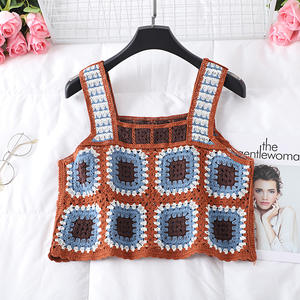 Fábrica personalizada <span class=keywords><strong>Granny</strong></span> Square Crochet Knit Bikinis Cover Ups sin mangas Crop Tops Ropa de playa - Product Image 3