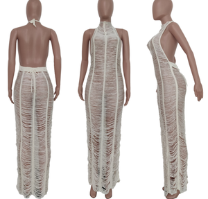 STOCK 12 colores moda Sexy Halter perspectiva mujeres playa vestido Club <span class=keywords><strong>ropa</strong></span> Crochet largo cubrir Ups - Product Image 2