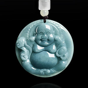 Bouddha en jadéite naturelle bleu eau, design original, style chinois, cadeau UNISEXE avec certificat d'évaluation FG87 - Product Image 2