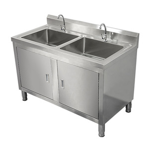 Lavello Commerciale in Acciaio Inox 304 con Armadietto, 1 2 3 Scomparti, Lavello Multiuso con Ante per Ristoranti e Hotel - Product Image 4