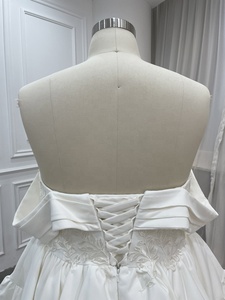 Custom Made Sweetheart Neck Ruched <strong>Top</strong> Lace Elegant Satin Curves <strong>Bride</strong> Plus Size Short Wedding Dress - Product Image 4