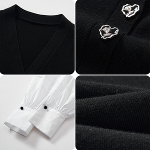 Robe en tricot à simple boutonnage pour femmes de bureau élégante col en V à manches longues coupe ajustée décontractée minimaliste mi-robes - Product Image 4