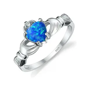New china opal 925 Sterling Silver blue and pink opal heart ring women wedding jewelry popular