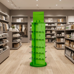 Espositore in legno verde di qualità con ganci fabbricato Made in Italy in betulla altezza 95 cm per negozi e supermercati. - Product Image 3