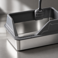 Bac à litière pour chat en acier inoxydable en gros, avec logo personnalisé, bac à litière métallique OEM, grande toilette pour chat à bords hauts, antiadhésif, anti-fuite