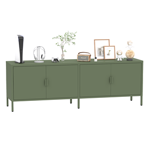 ארון תצוגה ירוק ממתכת לסלון, ארון אחסון ירוק עם 4 דלתות, יחידת טלוויזיה מפלדה עם ריהוט מודרני לסלון - Product Image 2