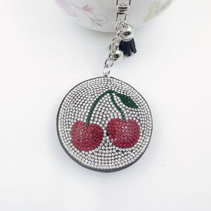Creative Fruit Strawberry Cherry Diamond Inlaid Keychain Korean Velvet Tassel Keyring Car <b>Keys</b> <b>Holder</b> Fashion Bag Charms Gift - Product Image 3