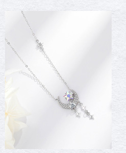Collar con colgante de estrella y luna celestial de plata de ley S925 para mujer, joyería fina estética Y2K, cadena con borlas, regalo de cumpleaños - Product Image 4