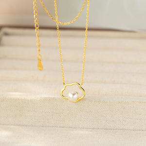 S925 <b>Silver</b> One-Piece Synthetic <b>Pearl</b> <b>Necklace</b> Elegant Retro Korean Version with Sweet Temperament Accessory D9475 - Product Image 2