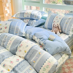 Nuovo Set di Quattro Pezzi in Cotone con Stampa Floreale Cartoon; <span class=keywords><strong>Biancheria</strong></span> da <span class=keywords><strong>Letto</strong></span> con Lenzuolo con Angoli, Lenzuolo Puro Cotone e Copripiumino. - Product Image 1