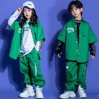 Tenues de rue Kpop pour enfants, vêtements hip-hop, chemise verte, pantalon cargo de jogging pour filles, garçon, costume de danse jazz, vêtements de spectacle