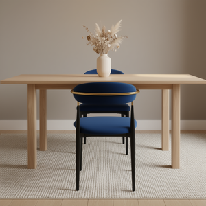 Sedia da pranzo moderna in tessuto blu con gambe in legno imbottita per arredamento domestico - Product Image 2