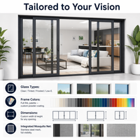 Système de porte coulissante en aluminium haut de gamme sur mesure avec moustiquaire, porte vitrée coulissante pour projets résidentiels et commerciaux