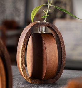 Support de vase en <span class=keywords><strong>bois</strong></span> créatif avec tube en verre ou en acrylique, pot hydroponique pour arrangement floral de bureau, décoration rustique pour la maison - Product Image 3
