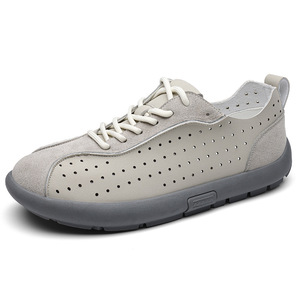 Chaussures de marche pour hommes en cuir respirant à lacets, style rétro, bout rond, semelle intermédiaire en EVA, semelle extérieure en caoutchouc, couleur unie - Product Image 5