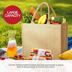 Bolsa de Yute Laminada Reutilizable para Compras, Viajes y Playa, con Asas Suaves, Fabricada en China - Product Image 5