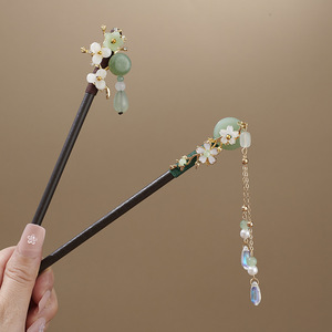 Cheongsam nappa in legno accessorio per capelli semplice tradizionale forcina magica in giada decorazione floreale forcina per capelli - Product Image 4