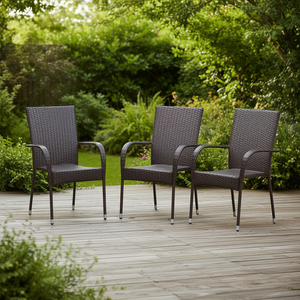 เก้าอี้รับประทานอาหารหวายกลางแจ้ง PE โครงเหล็กเคลือบสีน้ำตาล ชุดเฟอร์นิเจอร์สวนสไตล์ร่วมสมัย ชุด 4 ตัว - Product Image 2