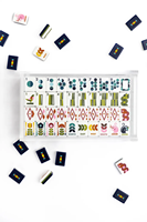 Jeu de Mahjong Américain Floral Mid-Century Modern, Tuiles Vert Olive, Base Rétro, pour 4 Joueurs