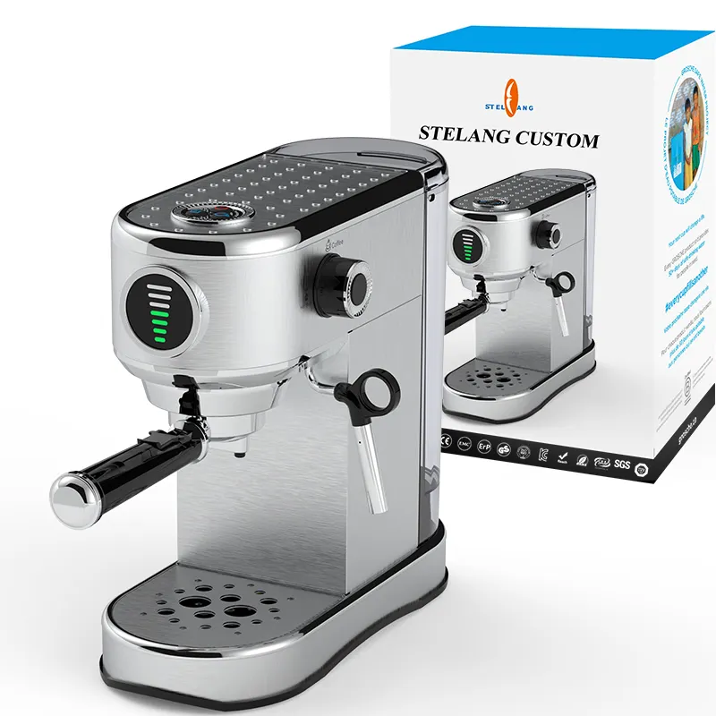 ماكينة صنع قهوة اسبريسو تجارية صغيرة من الفولاذ المقاوم للصدأ مع الحليب ، ماكينة صنع قهوة اسبريسو أوتوماتيكية 15 بار