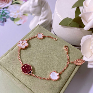 Fashion High End Jewelry Rose Gold Plated <strong>Bracelet</strong> for Women Featuring White Mother of Pearl Red Agate Lucky <strong>Ladybug</strong> Charms - Product Image 2