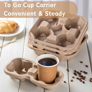 Bandeja <span class=keywords><strong>de</strong></span> Papel Biodegradable <span class=keywords><strong>de</strong></span> Una Sola Pared para 2 Vasos, Portavasos Ecológico para Café, <span class=keywords><strong>Vino</strong></span> y Bebidas para Llevar - Product Image 5
