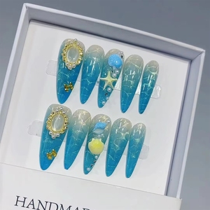 <span class=keywords><strong>Poudre</strong></span> magique effet miroir Lapis Lazuli blanc, blanc pur, doré, nacré, classique et élégant, <span class=keywords><strong>ongles</strong></span> press-on faits main - Product Image 6