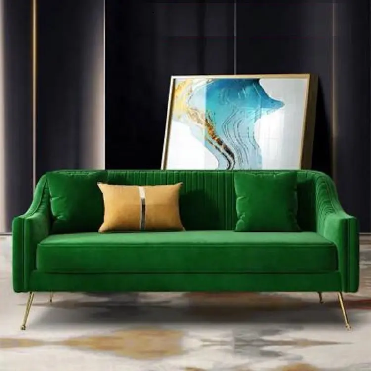 Italian Design Luxury Green Velvet 3-Seater Modular Section Couch Convertible Sofa Set for Hotel Villa Modern Style Living Room