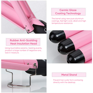 Custom 450 Women 2 in 1 Electric Pink Deep Wave Three Barrel Curling Iron Professional <strong>Hair</strong> Straightener <strong>Hair</strong> <strong>Curler</strong> <strong>Machine</strong> - Product Image 6