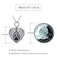 Bijoux de souvenir de crémation Collier d'urne de coeur de patte en argent sterling 925 pour cendres