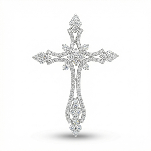 CUSTOM SILVER 10K/14K/18K GOLD PLATED LAB GROWN CVD DIAMOND CLASSIC ENGAGEMENT GIFT SWEATER <b>CHAIN</b> NECKLACE <b>CROSS</b> PENDANT - Product Image 1