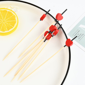 Piques à <span class=keywords><strong>cocktail</strong></span> en bambou en forme de cœur personnalisables, écologiques, jetables, pour sandwichs aux fruits - Product Image 3