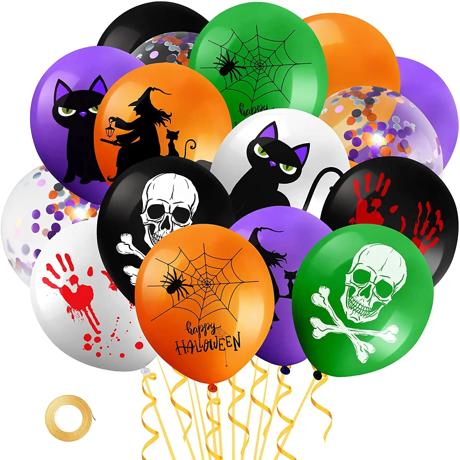 Assorted Colors Skull Spiders Web Witch Bloody Hand Black Cat Halloween Party Decorations Ballons 12Inch halloween Latex Balloon