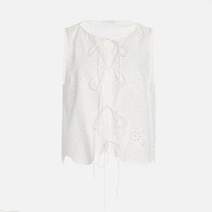 Robe blanche minimaliste de haute qualité, nouée et brodée, avec chemise et robe en coton bio 100%, ensemble deux pièces. - Product Image 4