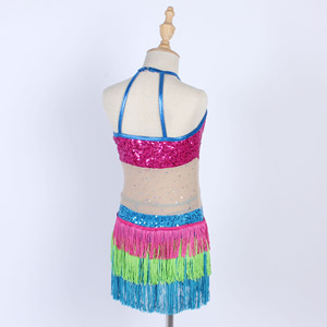 Body da ballo con paillettes colorate e brillanti, grazioso costume da ballo <span class=keywords><strong>latino</strong></span> per ragazza, con 3 strati di nappe, per performance sul palco, abbigliamento da ballo jazz - Product Image 6