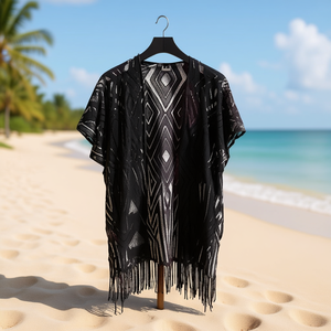 Buonic Copricostume Estivo da Donna, Tunica Casual da Spiaggia 85x90cm con Frange Stile Boho - Product Image 2