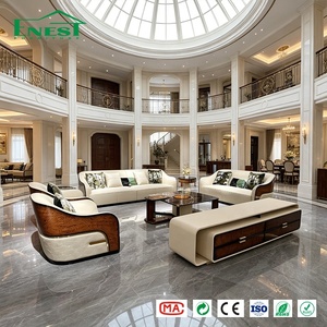 Meuble <span class=keywords><strong>TV</strong></span> moderne en cuir véritable de luxe avec éclairage LED, ensemble de meubles de salon haut de gamme en bois pour villa - Product Image 2