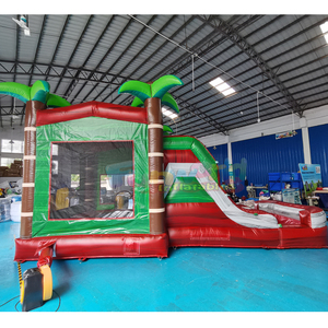 Castillo inflable tropical de doble carril para niños con tobogán, combo comercial con tobogán inflable para eventos - Product Image 4