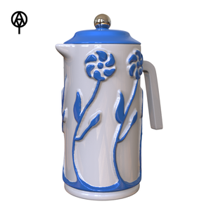 Vente en gros <span class=keywords><strong>Cafetière</strong></span> française en céramique faite à la main avec design floral en relief <span class=keywords><strong>Cafetière</strong></span> artisanale à fleurs bleues - Product Image 2