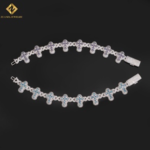 VVS Moissanite 925 Silver Round Brilliant Cut <b>Cross</b> <b>Chain</b> Link Wedding Jewelry Colored Rhodium Plated Moissanite Bracelet - Product Image 3