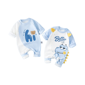 Combinaison en coton pour bébé Printemps 2024, vêtements nouveau-né garçons filles, longue, décontractée, à boutonnage simple, motif dessin animé, modèle Fujian - Product Image 1